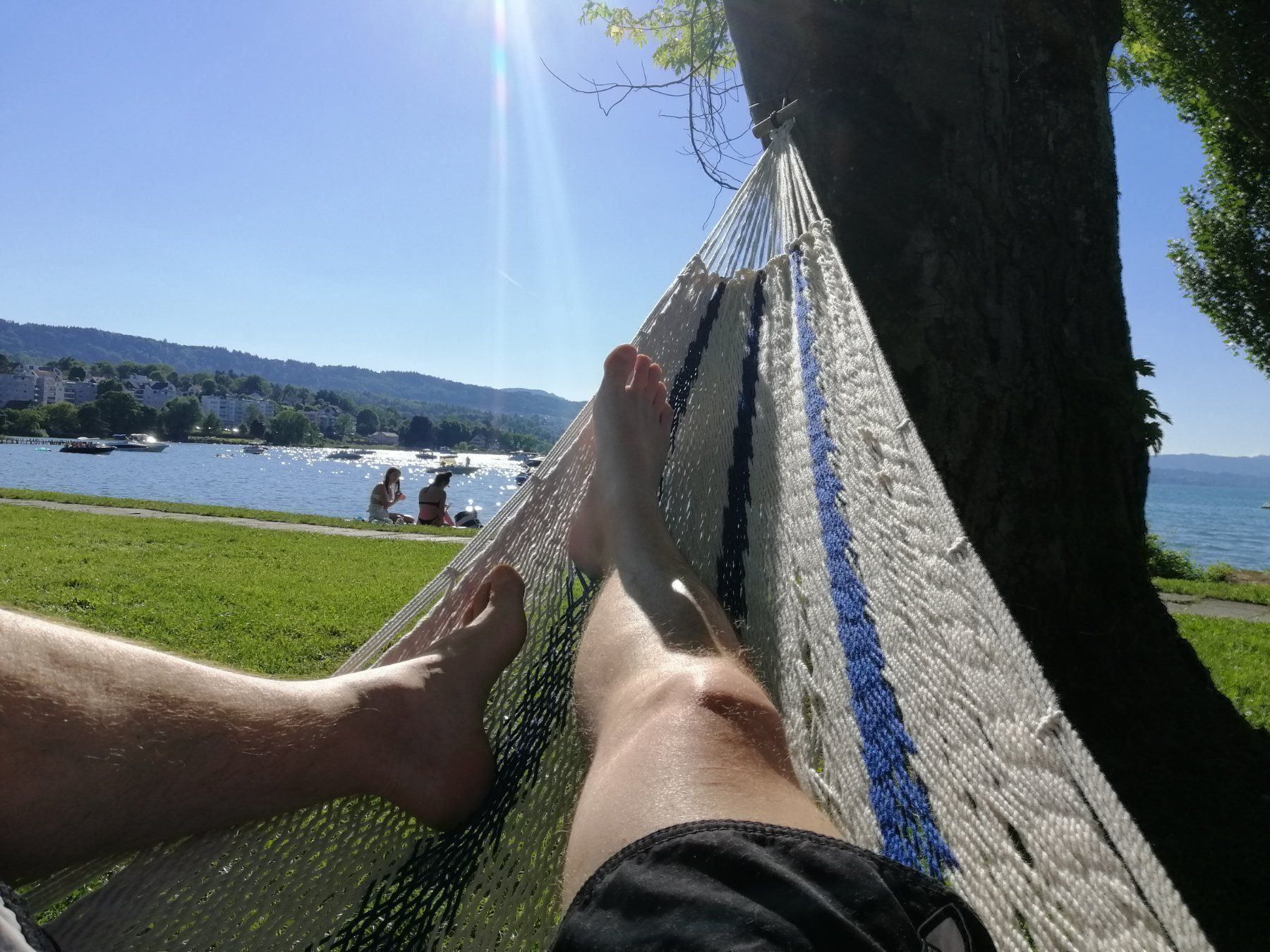 Hängematten: Handcraft Net Hammock in soft cotton - White with Blue Lines – Neu und originalverpackt aus Dübendorf von Mayan-Dreams 3