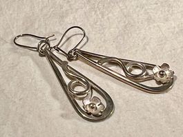 Longue boucles d’oreilles, argent, géométrique, fleurs, neuf