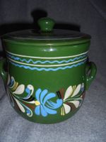 Keramiktopf grün floral bemalt mit Deckel guter Zustand