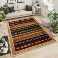 Schöner Wohnzimmerteppich gestreift beige braun grün 200x300