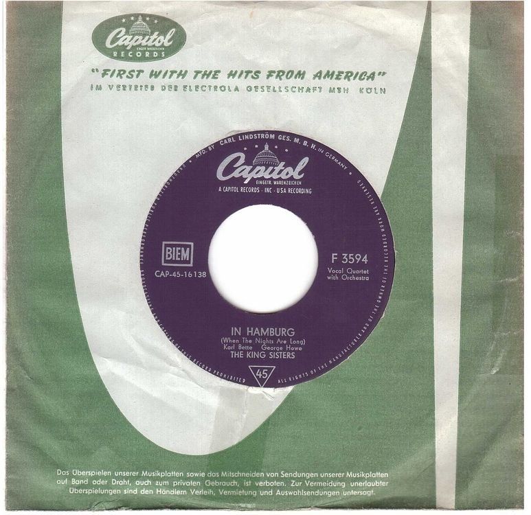 Dischi in vinile: The King sisters  --  In Hamburg  Single7 – Usato da Oberwil (Dägerlen) venduto da thespecials