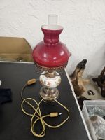 Tischlampe rot Keramik floral Metall Vintage