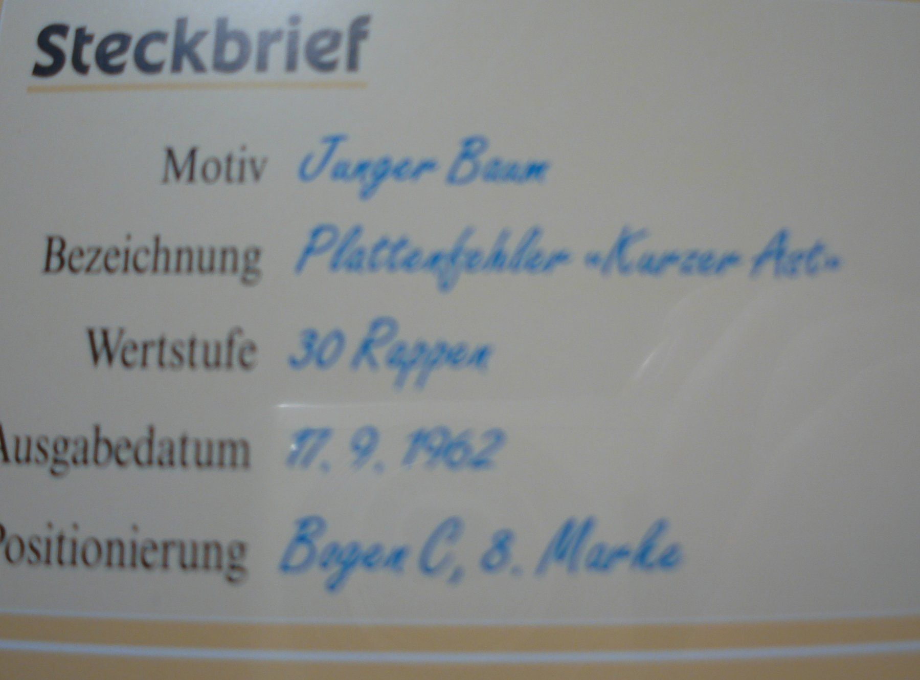 Alle Briefmarken: Abart Junger Baum 1962 **, "Kurzer Ast" – Gebraucht aus Niederwil AG von morostahu 2