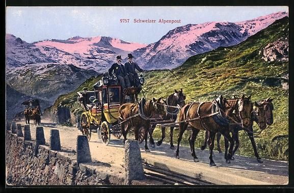 Cartoline postali: AK Postkutsche der Schweizer Alpenpost – Usato da Berlin venduto da bartko-reher