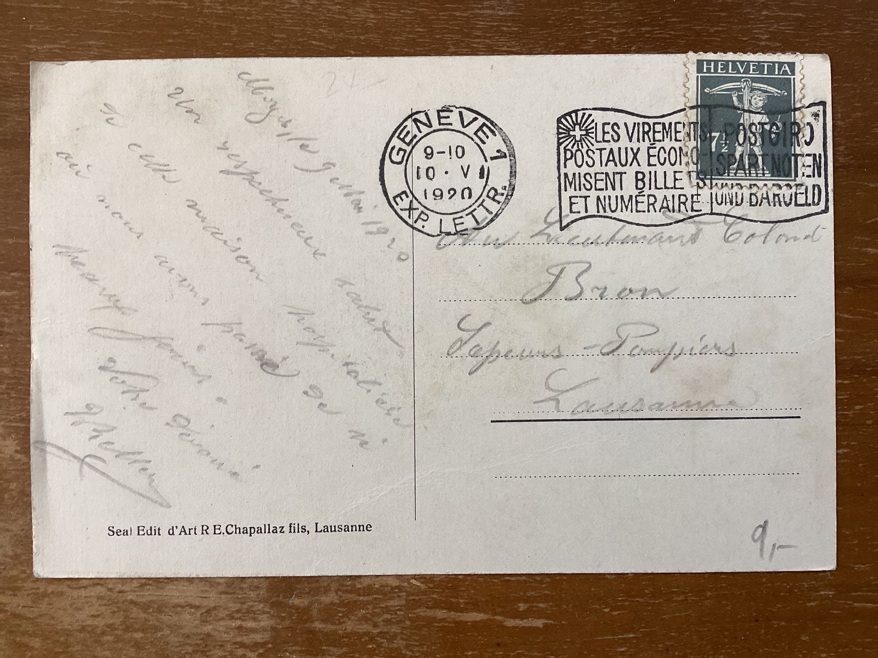 Cartoline postali: AK Morges. Hôtel du Mont-Blanc 1920 – Usato da Zürich venduto da Tolima194 1