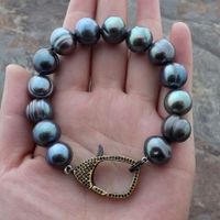 Schwarz Lua Perlen Armband Echt 1.2 cm Swarovski El. Perle