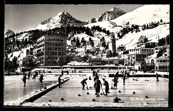 Cartoline postali: St. Moritz, Curling-rinks vor Ortspanora – Usato da Berlin venduto da bartko-reher