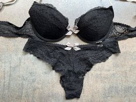 Dessous Set Huit BH Slip schwarz Spitze 38 80A neuwertig