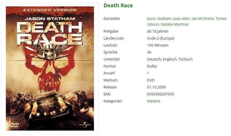 Tutti i DVDs: Death Race - DVD – Usato da Buchrain venduto da Sssschaller