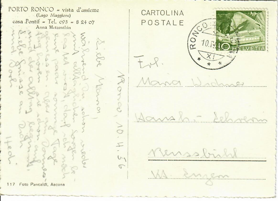 Cartes postales: Porto Ronco 1956 – D'occasion à Hochdorf par Ziegel-16 1