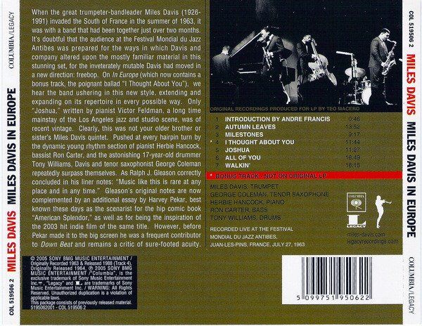 CD: Davis Miles: Miles Davis in Europe CDCB – Nuovo (secondo la descrizione) da Steinhausen venduto da Vilivinili 1