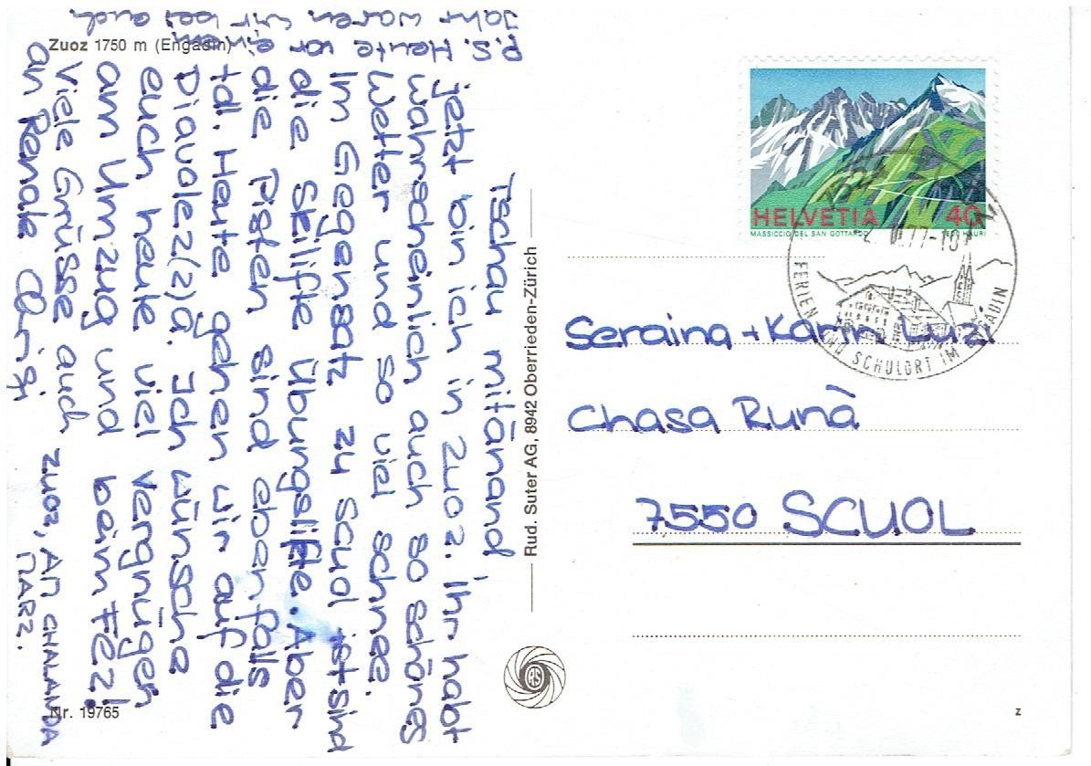 Cartoline postali: Zuoz 1977 – Usato da Flims - Dorf venduto da Stagediver 1