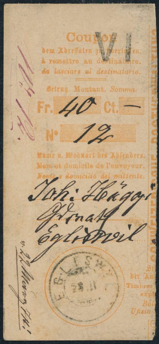 Tutti i francobolli: AG Egliswil - Zwergstempel - Coupon – Usato da Schindellegi venduto da leecollect