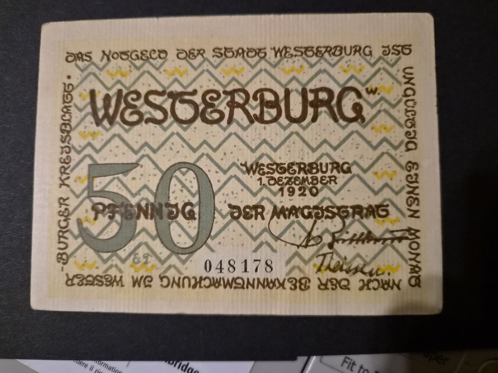 Billets de banque: D.R Westerburg 1920 L1376a – D'occasion à Versoix par rucio 1