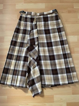Jupe vintage plissée en tartan écossais marron automnal