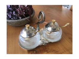 Marmeladendose Menage Set Versilbert mit 2 Löffelchen