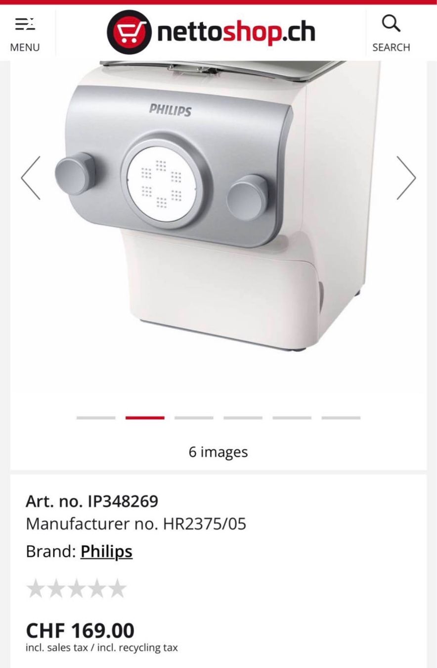 Philips Elettrodomestici da cucina: Philips Pasta Maker / machine pour pâtes – Usato da Genthod venduto da cha_8vfp