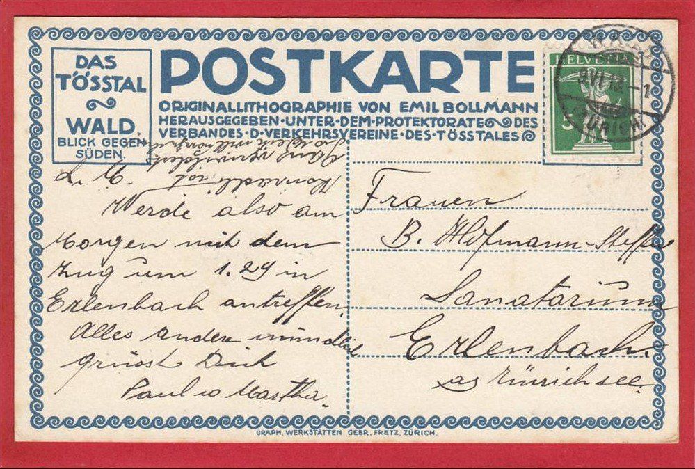 Cartoline postali: WALD, LITHO VON EMIL BOLLMANN 1913 – Usato da Grüningen venduto da Kartenlaube 1