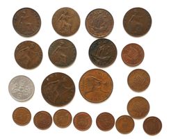 20-Penny-Münzen 7x 1/2 P., 3x 1 P., 1x 5 P., 7x H-P., 2x 1P.