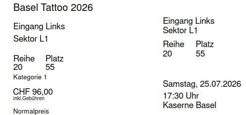 Billets: Ticket Basel Tattoo – Neuf (Voir description) à Mosnang par Marceltu