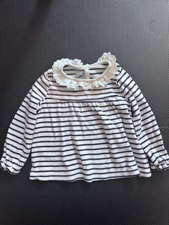 Petit Bateau Langarmtop Spitze & Puffärmel | 18M
