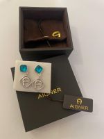 AIGNER Ohrringe Silber mit türkisfarbenem Stein, ungetragen
