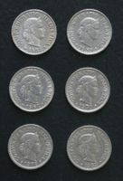 10 Rappen von 1953, 1955, 1961, 1970, 1978 und 1983