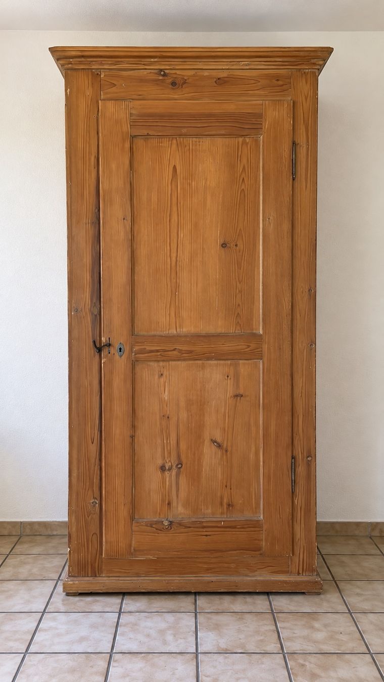 Armadi: Alter eintüriger Holzschrank mit Karofutter – Usato da Winterthur venduto da pie_p66f