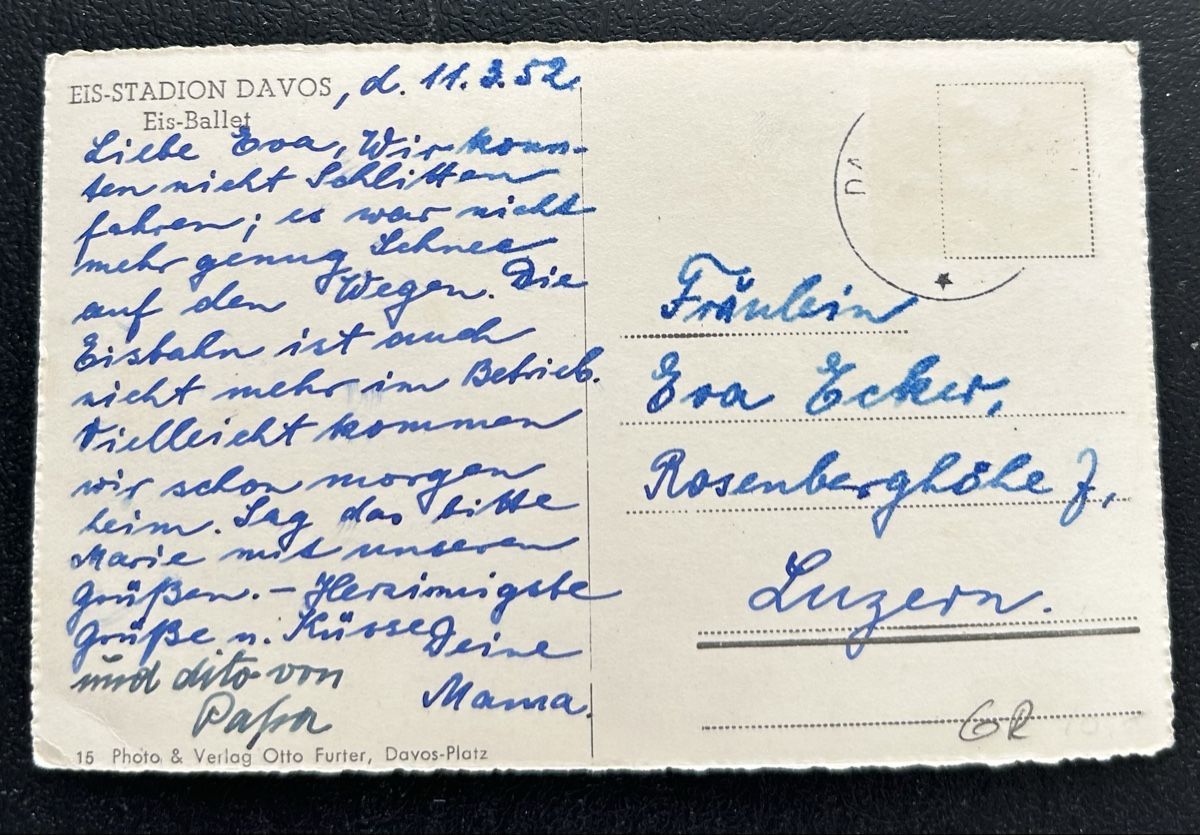 Ansichtskarten: Davos Eisstadion 1952 – Gebraucht aus Horw von Tellbub 1