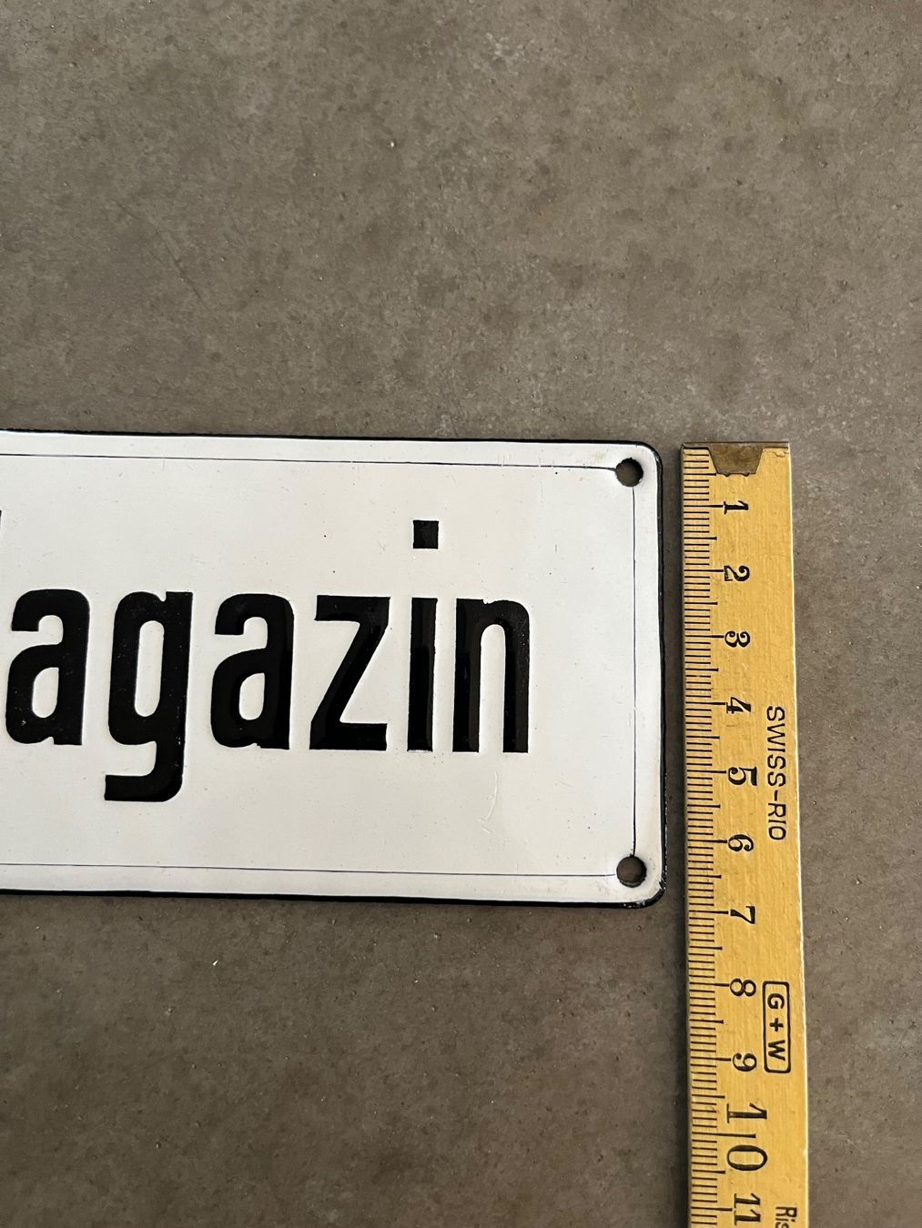 Insegne: Altes Emailschild Magazin – Usato da Steffisburg venduto da Reitschel5 4