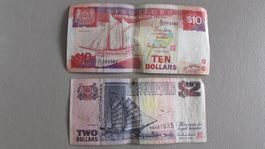 Singapur Dollar Noten 2, 10 Dollar Schiff, Vögel Serie