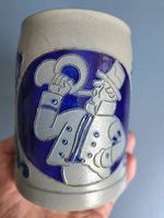 Jugendstil Bierkrug 0,5l mit "Postillon-Motiv" in blau-grau