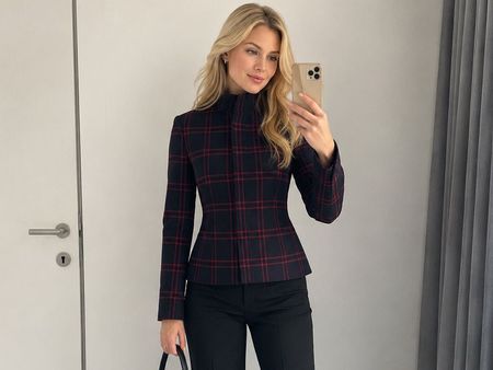 H&M Übergangsjacke / kurzer karierten Kurzmantel – Gr. 34