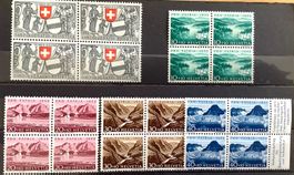 1952 Pro Patria Viererblock  Satz ** Seen und Wasserläufe