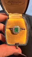 Vintage Damenring Gelbgold, Platin, Smaragd & Diamanten