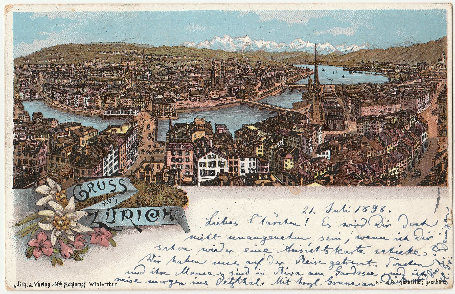 Cartoline postali: Zürich - (1898) / Top Litho – Usato da Fällanden venduto da Blausegelfliege