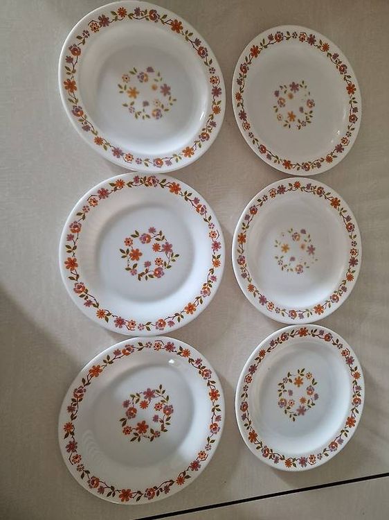Lot De 6 Assiettes à Dessert Arcopal Vintage Publicitaires ELF - Motif Pommes - Très Bon état