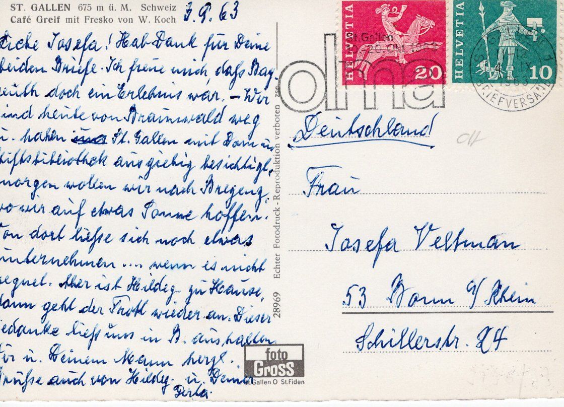 Cartoline postali: St. Gallen Cafe Greif 1963. – Usato da St. Gallen venduto da Epu 1