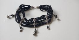 Antike Kette Choker schwarze Perlen Gothik Gothic Boho Ethno