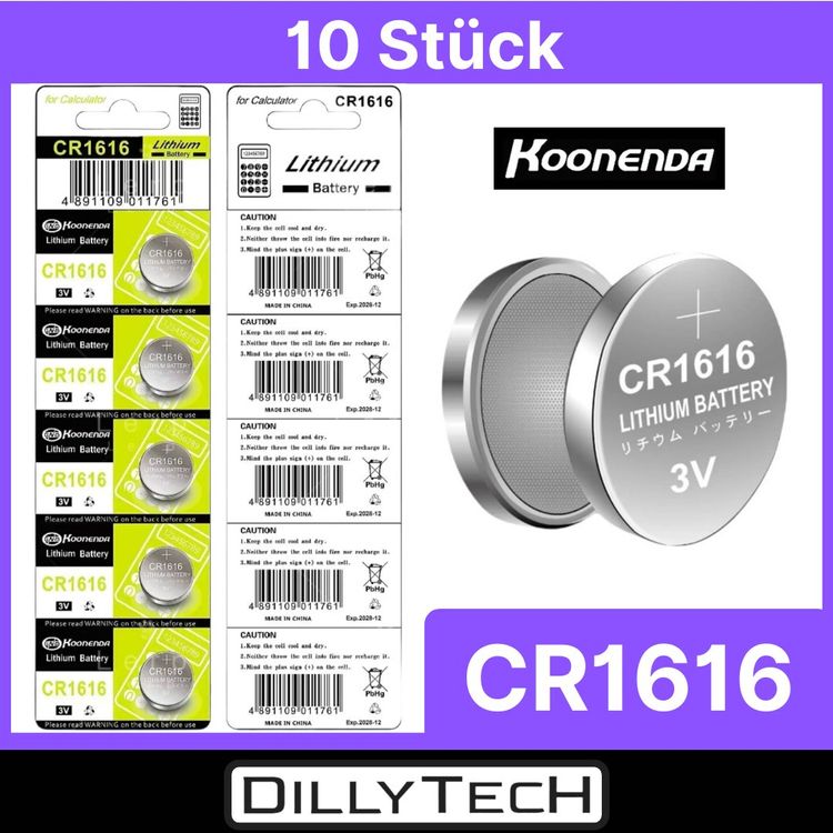 Caricatori & Batterie: Koonenda CR1616 Knopfzellenbatterie - 10 Stk. – Nuovo e nell'imballaggio originale da Erlenbach ZH venduto da dillytech.ch