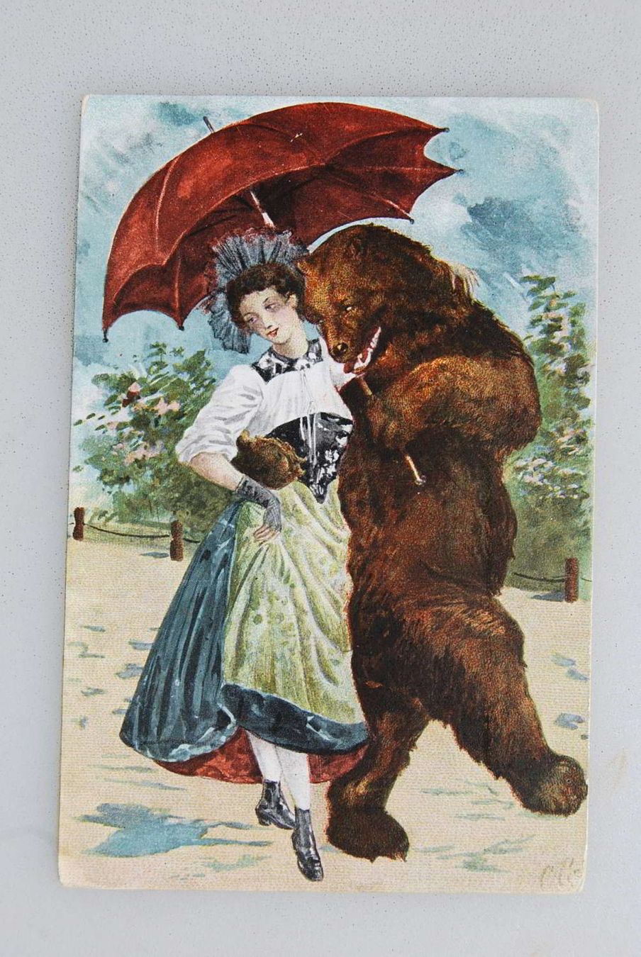 Ansichtskarten: AK Trachtenmädchen mit Bär 1905 – Gebraucht aus Rüfenacht BE von Toro06