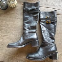 🐸 GUCCI LEDER HOCHSCHAFT STIEFEL 36 SCHWARZ GOLD TOP ZUSTAN