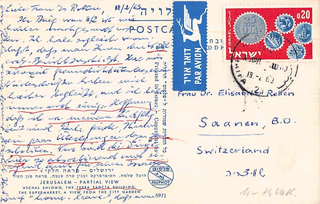 Cartoline postali: EXOTISCHE Ansichtskarten 3x ISRAEL in die SCHWEIZ – Usato da Lufingen venduto da TopAnsichtskarten 3