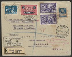 Flugpost Schweiz 1926 ZÜRICH Alexandria Kairo Baghdad