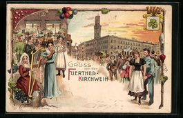 Litho Fürth, Kirchweih, Festbesucher am