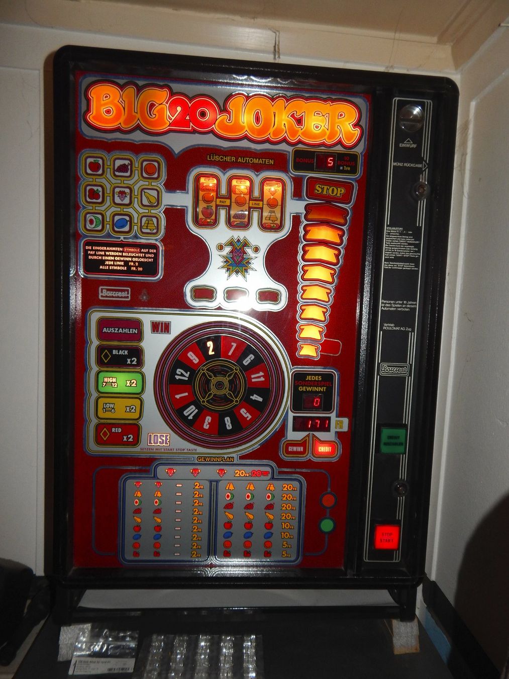 Spielautomaten: BIG 20 JOKER Lüschner Automat - Top Zustand und Funktion! – Gebraucht aus Meilen von morethanbooks
