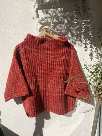 Pull Femme Tricot Rouge Col Haut Taille M Bon Etat