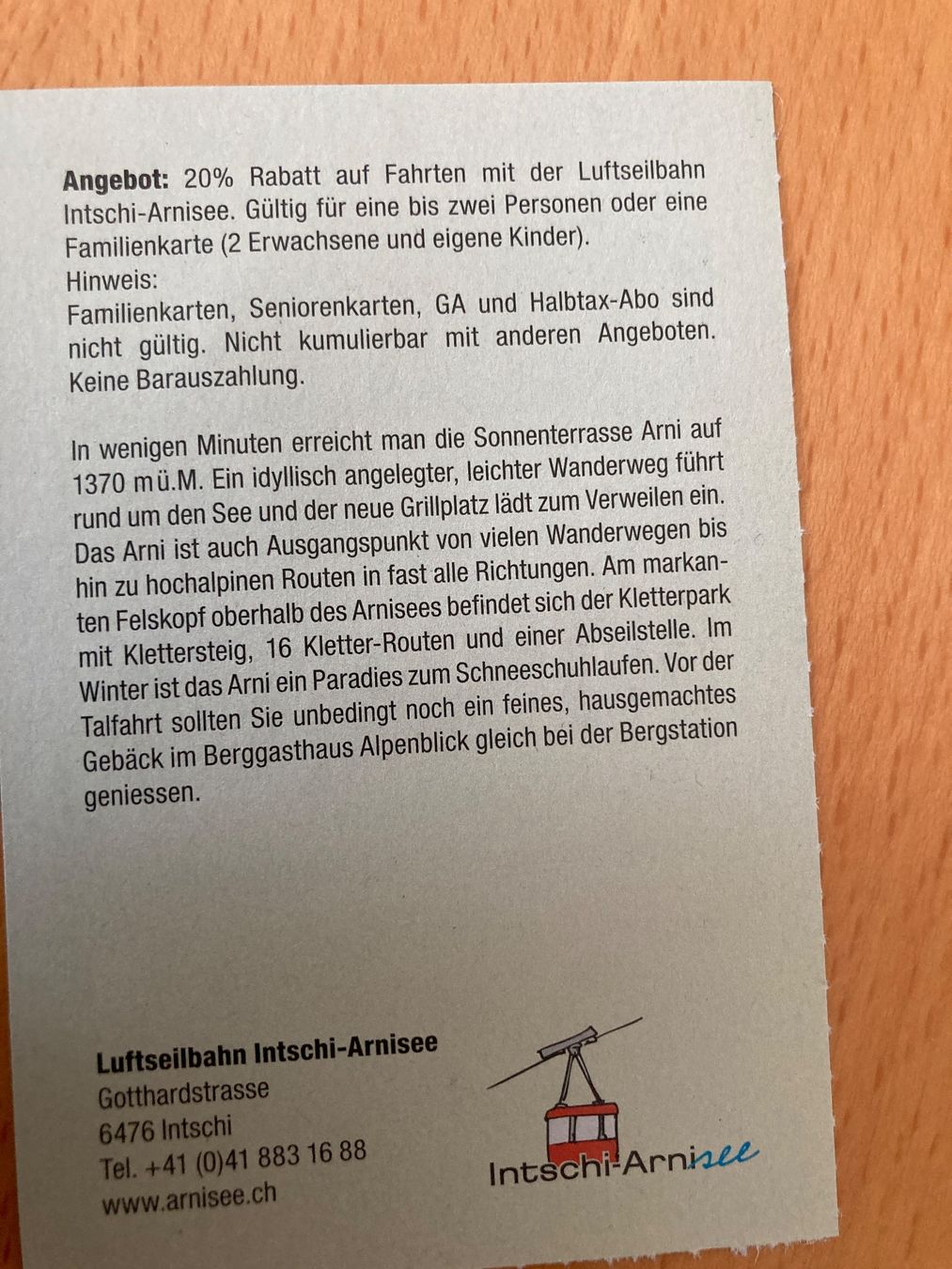 Buoni: 20% Rabatt! auf Luftseilbahn Intschi-Arnisee – Nuovo (secondo la descrizione) da Gelterkinden venduto da froggy80 1