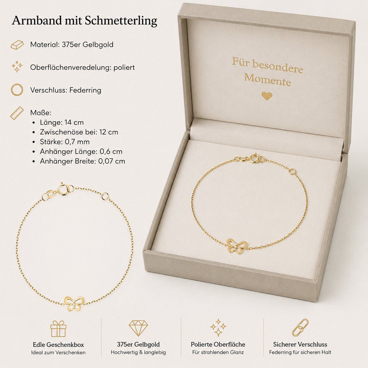 Armbänder & -reifen: Mädchen-Armband 375er Gelbgold – Neu und originalverpackt aus Hemmental von Royalgold