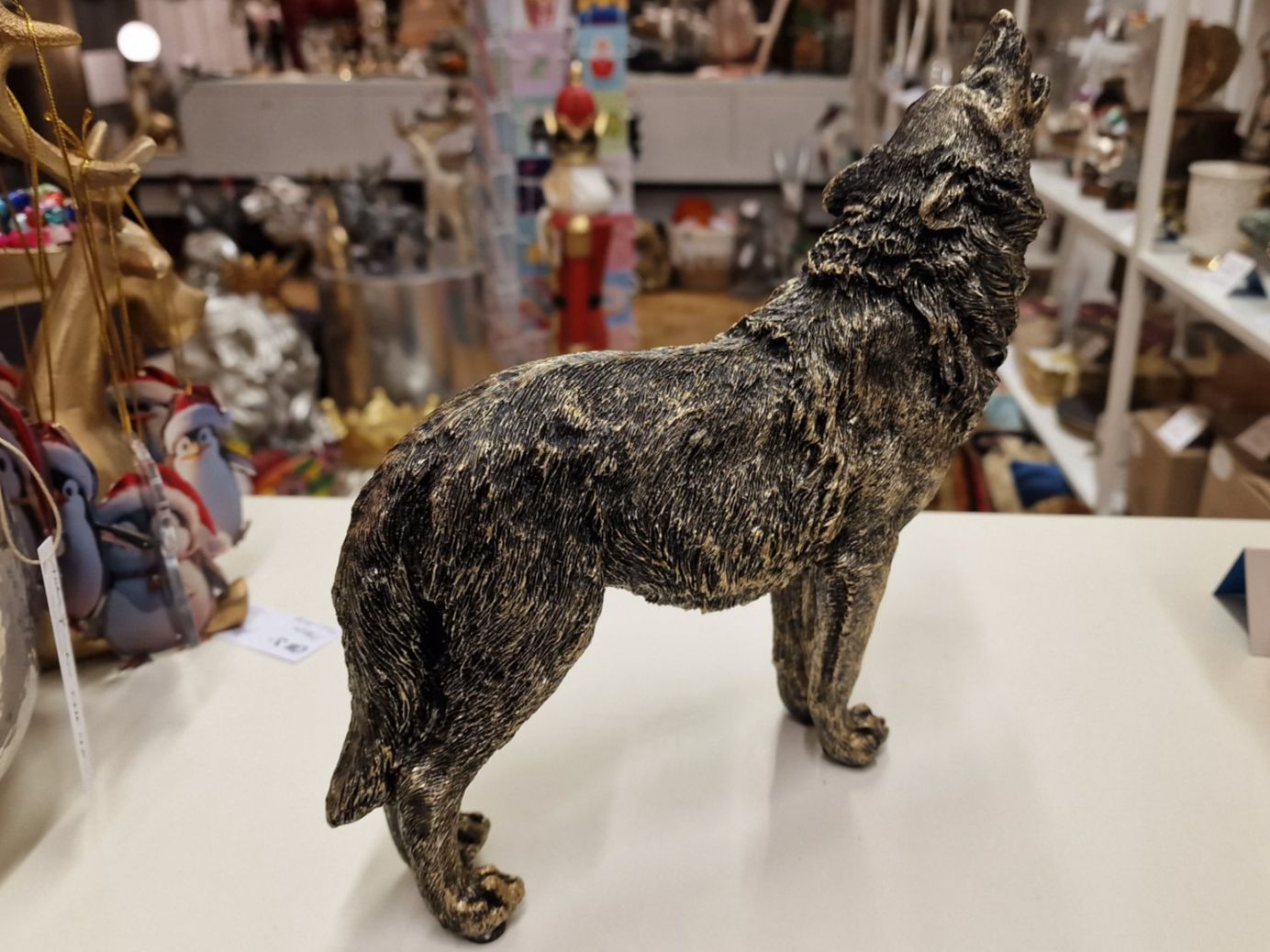 Statuette: Deko Wolf in Vintage Gold Optik – Nuovo e nell'imballaggio originale da Schaffhausen venduto da AtelierPudesco 3